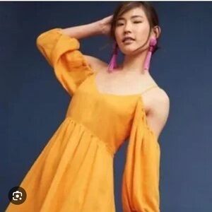 Anthropologie Moulinette Soeurs Off The Shoulder Orange Yellow Dress, size XS